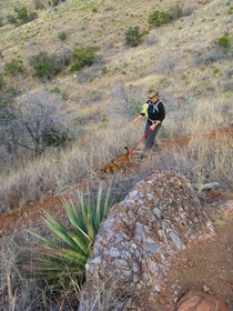 Andrea and Kintla approaching Meadow Valley on AZT Passage 3.