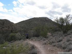 Cheetah starting the descent into La Selvilla campground at Colossal Cave while hiking the Arizona Trail, Passage 8