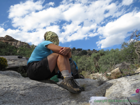 Cheetah contemplates hiking the rest of Passage 9 blindfolded using The Force to guide her.  (Actually there were a lot of gnats bothering her.)  Kinda looks like a skeleton face, doesn't it?