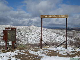 Snow covered landscape from the Tiger Mine Trailhead at the beginning of Arizona Trail Passage 14.