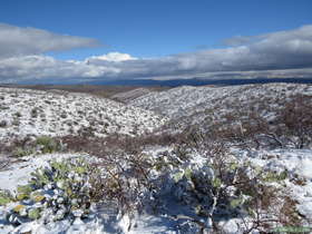 Snow covered landscape on Arizona Trail Passage 14.