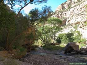 Brian and Patricia hiking down Aravaipa Canyon