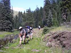 Chuck, Brian, Shan and Brad make their way down Fish Creek.