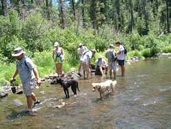 The group mills around the Black River while Brian and Chuck filter water.