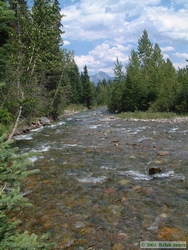 Looking down Whale Creek from Jerry and Andrea's property to Rainbow Peak in Glacier NP.