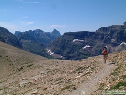 Shan climbing up out of Dawson Pass (in the background).