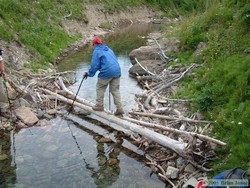 Andrea making her way across the bridge that Jerry and I built.