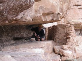Crazy Steve checking out the upper level of Jailhouse Ruin in Bullet Canyon.