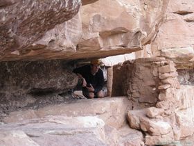 Crazy Steve checking out the upper level of Jailhouse Ruin in Bullet Canyon.