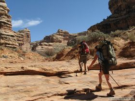 Steve and Mindy hiking up Grand Gulch.