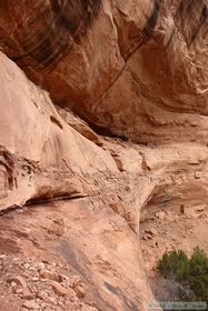 Ladder platforms (center) precariously poised on the rock face at Junction Ruin in Grand Gulch.