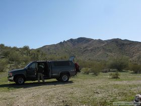 Jerry gearing up for our backpacking trip in the Harcuvar Mountains Wilderness Area.