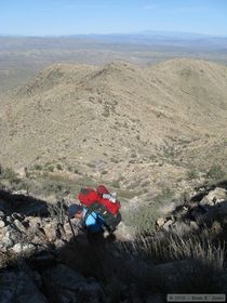 Jerry ascending the rocky defile..