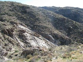 Looking down at the wash we'd just climbed out of.
