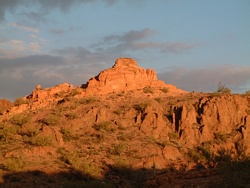 Mountains in warm light.