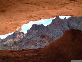 Looking through the window at the base of the spire near camp.