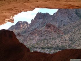 Looking through the window at the base of the spire near camp.