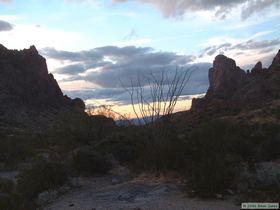 Sun setting in Kofa Queen Canyon.