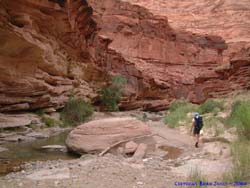 Shannon nears our camp, which is just around the next bend.