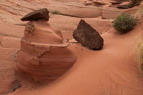 A large agglomeration of iron nodules on top of a small sandstone spire near Upper Buckskin Gulch.