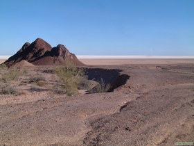 Some interesting geology poking out with Laguna salada in the background.