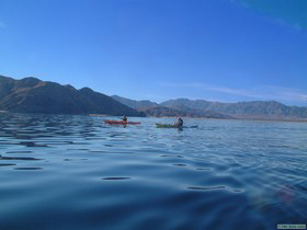 Brian D. and Chuck paddling out to Punta la Tijerete.