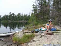 Shan enjoying her lunch on 'Lunch Island'.