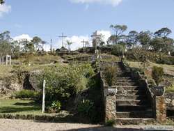 Crosses on the hill overlooking the monastery.