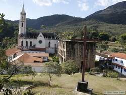 Looking down on the monastery from the hill with the crosses on it.