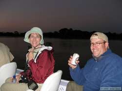 Chuck enjoys a cold brew on the boat ride back to Hotel Baizinha.