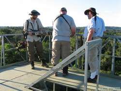 Dave, Chuck and I helping Fabricio hoist is tripod up the 50 meter tower after it got stuck.