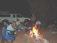 Brett, Chris, Kyle, Shannon, Brian and Dale chatting around the fire about UFO's, the stars, wheeling, travels, and those world famous Texaco steaks!